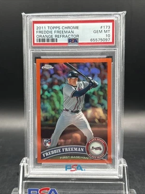 Tarjeta de novato 2011 Topps cromada Freddie Freeman #173 refractor naranja RC Braves Foto 1 de 4