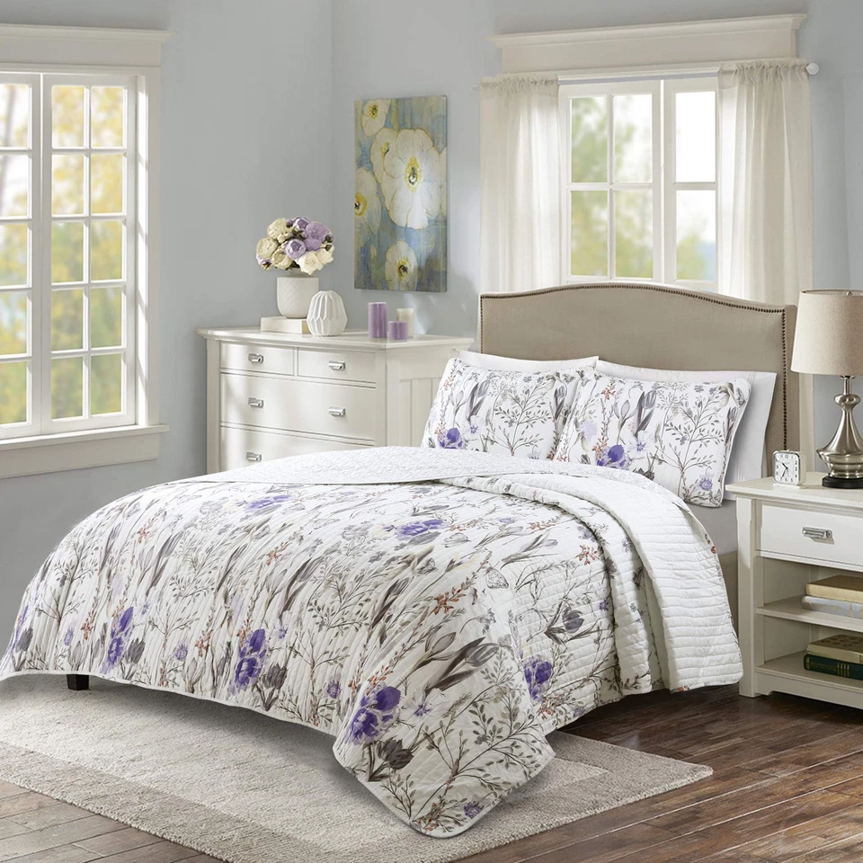 King 3pc Adalia Quilt Set Purple/gray - Lush Décor