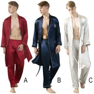 SOUGAO Mens Silk Satin Pajama Bottoms Sleep Soft Long Solid Lounging Pants