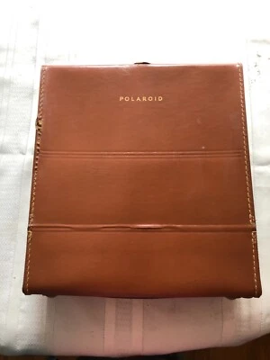 Maletín de almacenamiento de cuero marrón Polaroid vintage años 60 J66 Foto 1 de 4