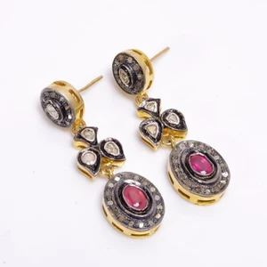 Polki Diamond Earrings 925 Sterling Silver Handmade Earrings For Women - Picture 1 of 4