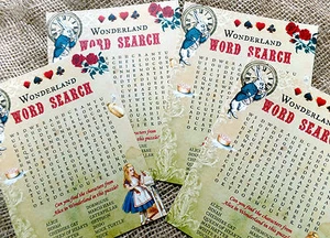 4 x Alice In Wonderland Themed Party Wordsearch - Picture 1 of 6