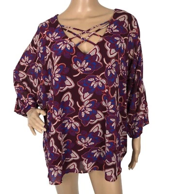 Blusa Camisa Top East Adeline Talla 2X Multicolor Estampado Floral Cuello en V Oficina Boho Foto 1 de 4