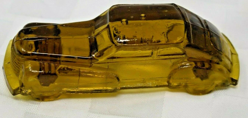 老式玻璃汽车糖果架容器玩具黄色 — 第 1/4 张图片