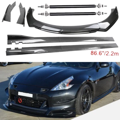 For Nissan 370Z 09-21 Carbon Fiber Front Bumper Lip Spoiler 86.6" Side Skirt Kit - Image 1 of 4