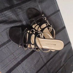 Vintage Sueded Leather, 2 1/2" Heeled Mule Sandals - Black 9 1/2 Exc Cond - Picture 1 of 8