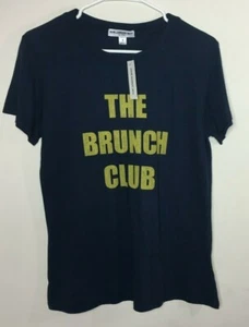 Anthropologie Erin & Sara Sub Urban Riot Brunch Club Navy Graphic Tee S - Picture 1 of 6