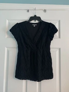 Blusa de manga corta apt.9 Petite negra de encaje floral para carrera - Imagen 1 de 3