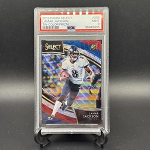 2018 PANINI SELECT 205 LAMAR JACKSON RC PSA 9 MINT TRI COLOR PRIZM Rookie 67/99 - Picture 1 of 6