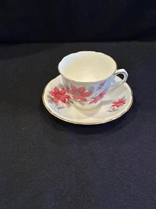 Royal Kent Bone China Teetasse & Untertasse Staffordshire England 6 Blütenblätter rosa Blumen - Bild 1 von 10