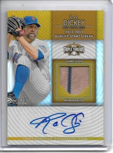 2012 Topps Triple Threads R.A. DICKEY GOLD UNITY AUTO JERSEY #9/25 NEW YORK METS - Picture 1 of 2