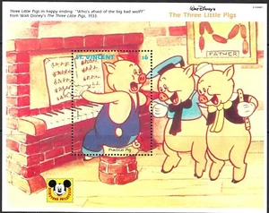 St. Vincent Scott 1807 Disney Tres cerditos tocando el piano y cantando 1992 - Imagen 1 de 3