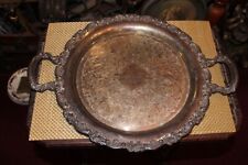 Antique Oneida Silver Metal Circular Serving Platter Tray Floral Border