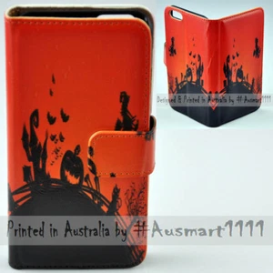 For HTC Series - Halloween Silhouette Print Flip Case Wallet Mobile Phone Cover - Picture 1 of 3