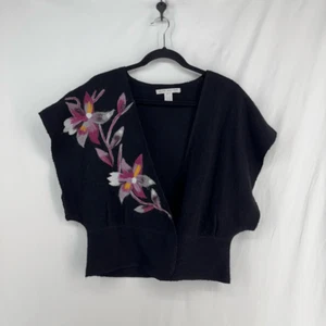 Vintage Peter Martin Wool Embroidered Floral Cardigan Black Oversized Sweater Wo - Picture 1 of 10