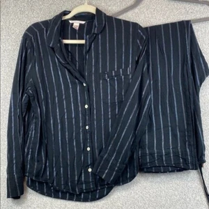 Set pigiama Victoria's Secret donna piccolo nero con righe argento metallizzato morbido - Foto 1 di 16