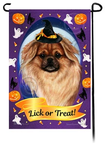 Halloween Garden Flag - Fawn Sable Tibetan Spaniel - Picture 1 of 1