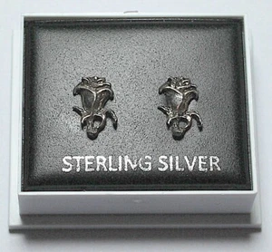 STERLING SILVER 925, FLOWER STUD EARRINGS 10mm x 6.5mm BOXED ST 77 - Picture 1 of 4