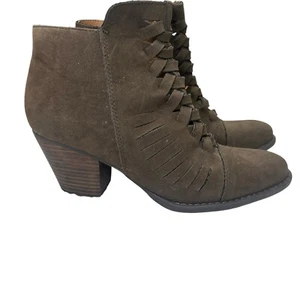 Mossimo Supply Co Ankle Boots Brown Fabric Heeled Zip Up Braided Strap Size 8.5 - Picture 1 of 14