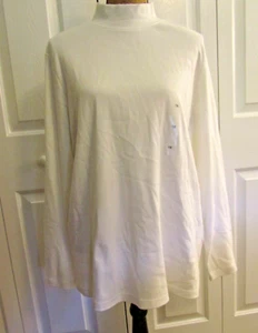 F25 Karen Scott Top Womens 0X Plus White Mock Neck Long Sleeve Cotton New - Picture 1 of 5