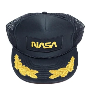 Vtg 80s NASA Snapback Trucker Hat Cap Black Gold Embroidered NOS NEW Space - Picture 1 of 4
