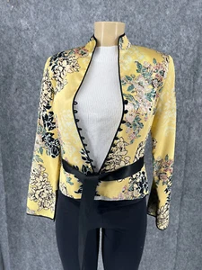 JS Collections Womens Long Sleeve Button Up Yellow Silk Floral Party Jacket 6 - Picture 1 of 11