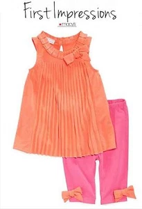 NEU MIT ETIKETT GRÖSSE 0/3 MONATE MÄDCHEN ERSTER EINDRUCK 2-TEILIGES OUTFIT SET TOP LEGGINGS PINK ORANGE - Bild 1 von 9