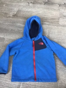The North Face Fleece Jacket Boys Size 18-24 Months Blue Hooded Full Zip Coat - Picture 1 of 11