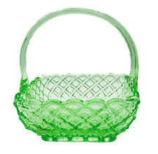 Vintage LE Smith Rose & Trellis Spring Green Glass Basket Handle USA 1990s