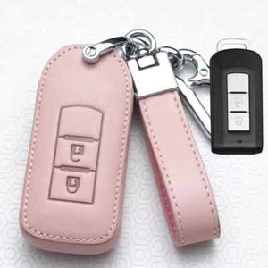 Leather Smart Fob Key Case Cover Holder For Mitsubishi Outlander Lancer Keyless - Picture 1 of 15