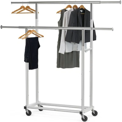 Simple Houseware Standard Double Rod Garment Rack, Silver - Image 1 of 4