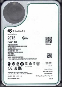 Disque dur interne 20 To SEAGATE Exos X20 7 200 tr/min 3,5" SATA III ST20000NM007D - Photo 1/2