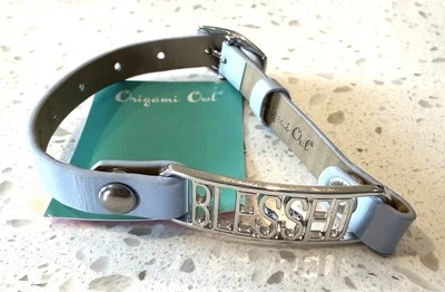 NEW Origami Owl Leather Bracelet Silver Blessed Plaque Interchangeably Blue - Image 1 of 4