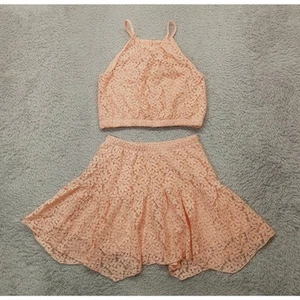 Paisley Lane 2 Piece Skirt Set Girl's 7 Peach Lace Lined - Picture 1 of 6