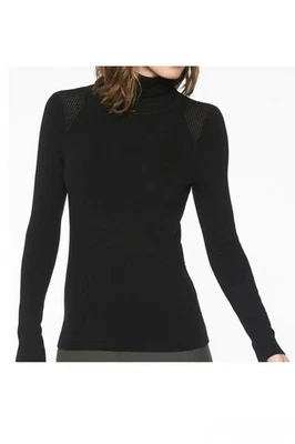 Suéter Athleta Futures Negro Cuello Alto Talla Pequeña Manga Larga Acanalado Hombro Foto 1 de 4