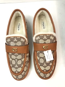 Coach Größe 10 B Damen Slipper Halbschuh WALD Kakao Jacquard SIG Bernstein Leder - Bild 1 von 9