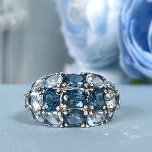 Silver 925 Natural London Blue Topaz and Topaz  Vintage Ring - Picture 1 of 3