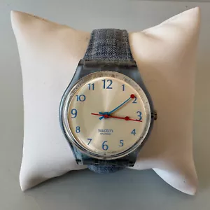 Swatch Watch FLOWER ON YOU Standard Gents GS109 2003 Swiss Made Denin - WORKING - Picture 1 of 15