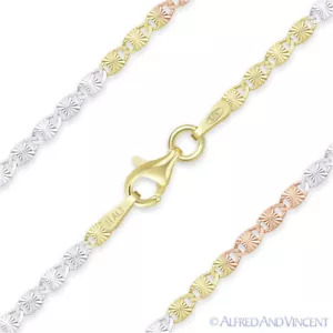 2.2mm Valentino Link Chain Necklace in Tri-Tone 925 Italy Sterling Silver 14k GP - Picture 1 of 2