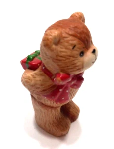 Vtg Enesco Lucy and Me Bear Present Red Polka Dot Bow Christmas 3 Inches Tall - Picture 1 of 7