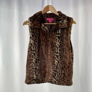 Betsey Johnson Faux Fur Animal Print Vest in Brown Black Size Medium - Picture 1 of 4