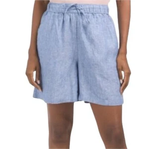 Tahari 100 % Leinen Shorts blau elastischer Bund Taschen Damengröße 1x Coastal Prep - Bild 1 von 6