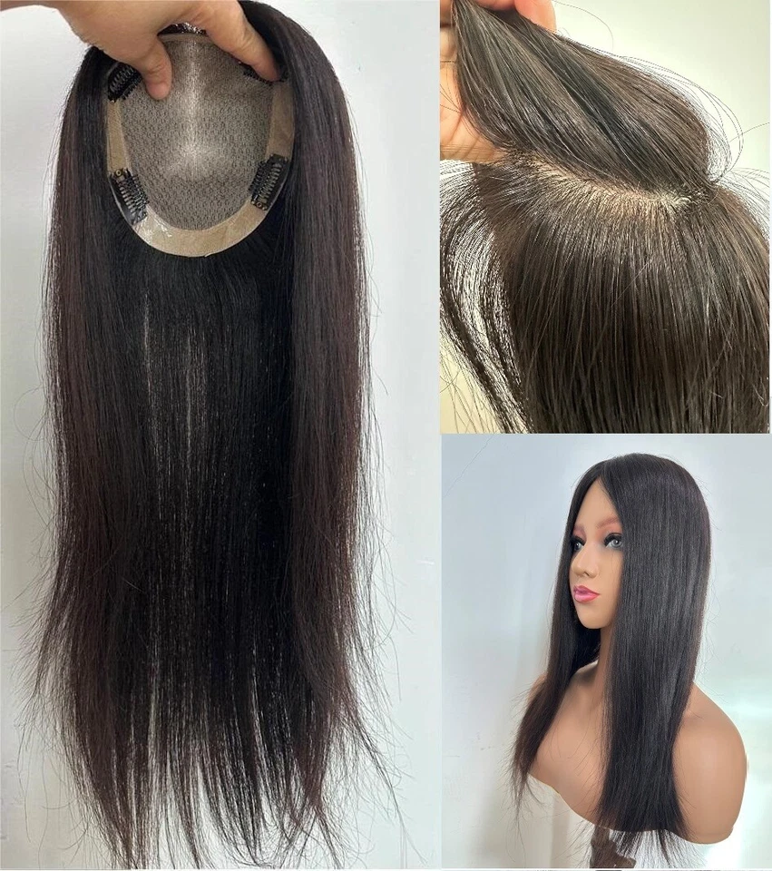 4.7"x5"Best Virgin Human Hair Toppers for Women, Free Part Silk Top Skin, 6"~18" - Image 1 of 4