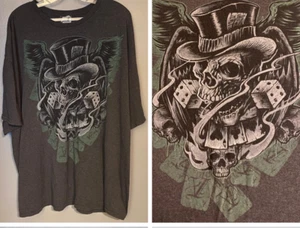 Delta Pro Weight Skull & Die Top Hat Graphic Men's Tee-Shirt Gray 3XL - Picture 1 of 13