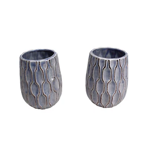 2 x Jeff Banks Puertos de Llamada 5" Azul Chevron Patrón Jarrones Ollas Juego Dúo - Imagen 1 de 4
