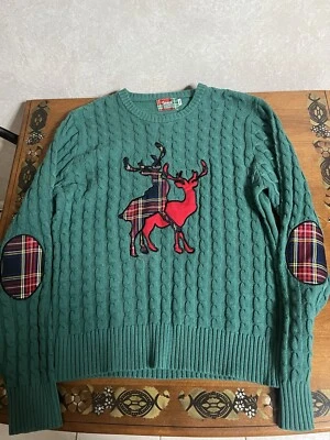 Suéter Spencer's Workshop Feo Divertido Navidad Verde Cable Tejido Ciervo Grande Foto 1 de 4