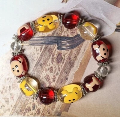 Pulsera para perro pulsera de hueso con cuentas rojas de vidrio elástico pulsera de mujer divertida Foto 1 de 4