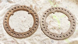 ANTIQUE VTG OLD CAST IRON STOVE PIPE CHIMNEY SURROUND ROUND HEAT EMBOSSED PAIR - Picture 1 of 11