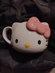 Hello Kitty🌸Face Ceramic 3D Mug Coffee Gift Pink Bow Kitty White New! - Picture 1 of 4