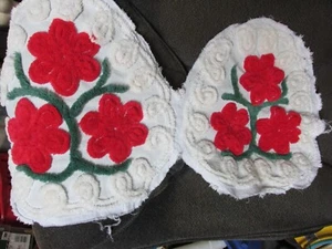 ""VINTAGE CHENILLE RED ROSE PANELS"" - SET OF 4 - Picture 1 of 2